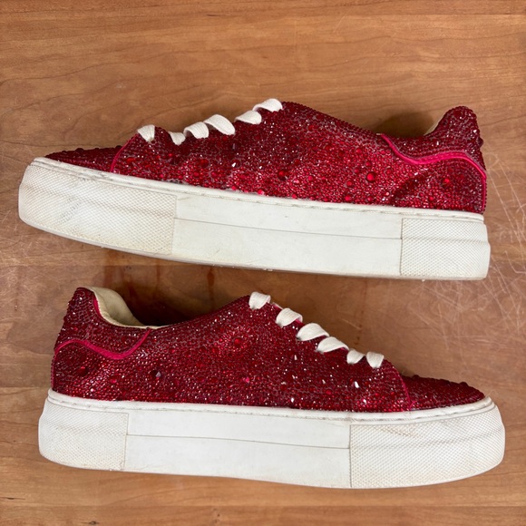 Blue by Betsey Johnson Sidny Red Rhinestone Embellished Platform Sneakers size 7 - Picture 7 of 16